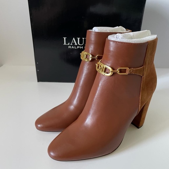 Nib Ralph Lauren Meredith Bootie Leather in Deep Saddle Tan /Whiskey - Picture 3 of 13